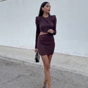 Zara Draped Brown Cutout Mini Dress, Size XS